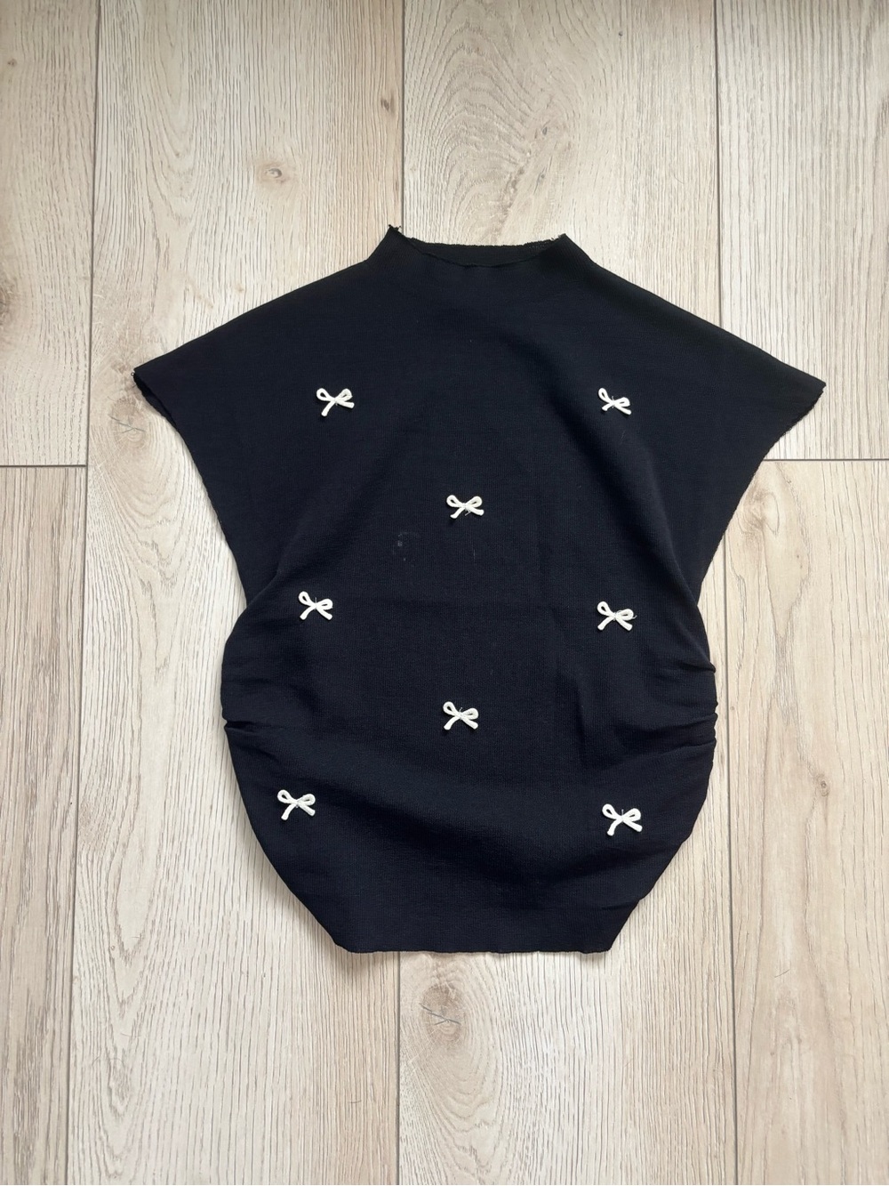 Women’s Black Short-Sleeve Knit Top with Bow Accents